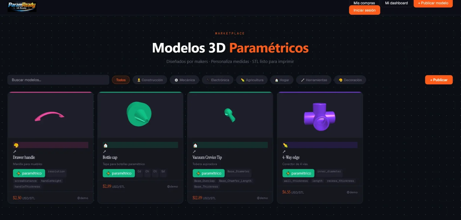 Paramready Marketplace Modelos 3D paramétricos